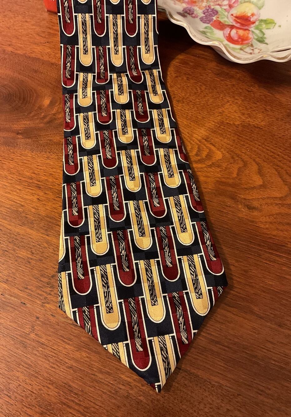 Oscar De La Renta Men 100% Silk Neck Tie Designer Geometric Pattern Vintage